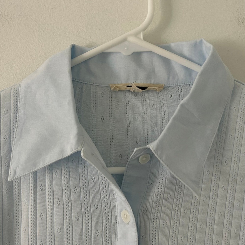 Madewell Light Blue Ribbed Button-Up Top - Picture 3 of 7